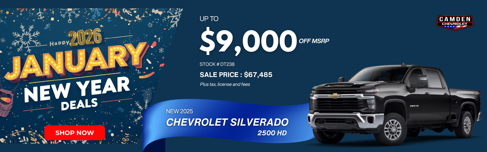 A black 2025 Chevy Silverado 2500 HD up to $9,000 off MSRP