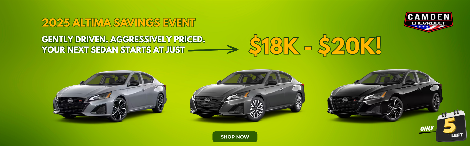 a 2025 Altima savings event on used with a red background