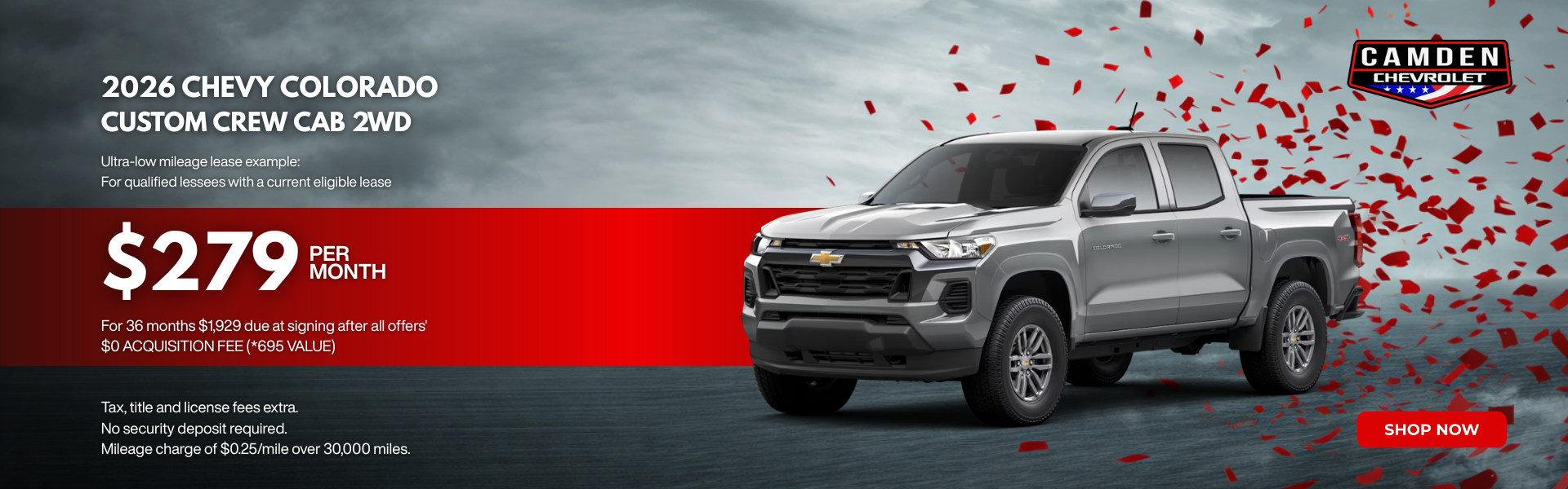 2026 Chevy Colorado with a hazy background and red hearts 